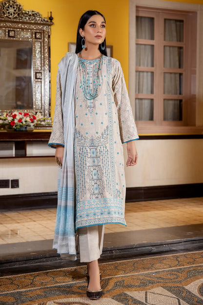 3 Piece – Luxury Embroidered Slub Zari Peach – 408