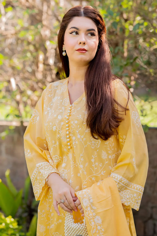 3 Piece - Embroidered Chikankari Lawn - W125