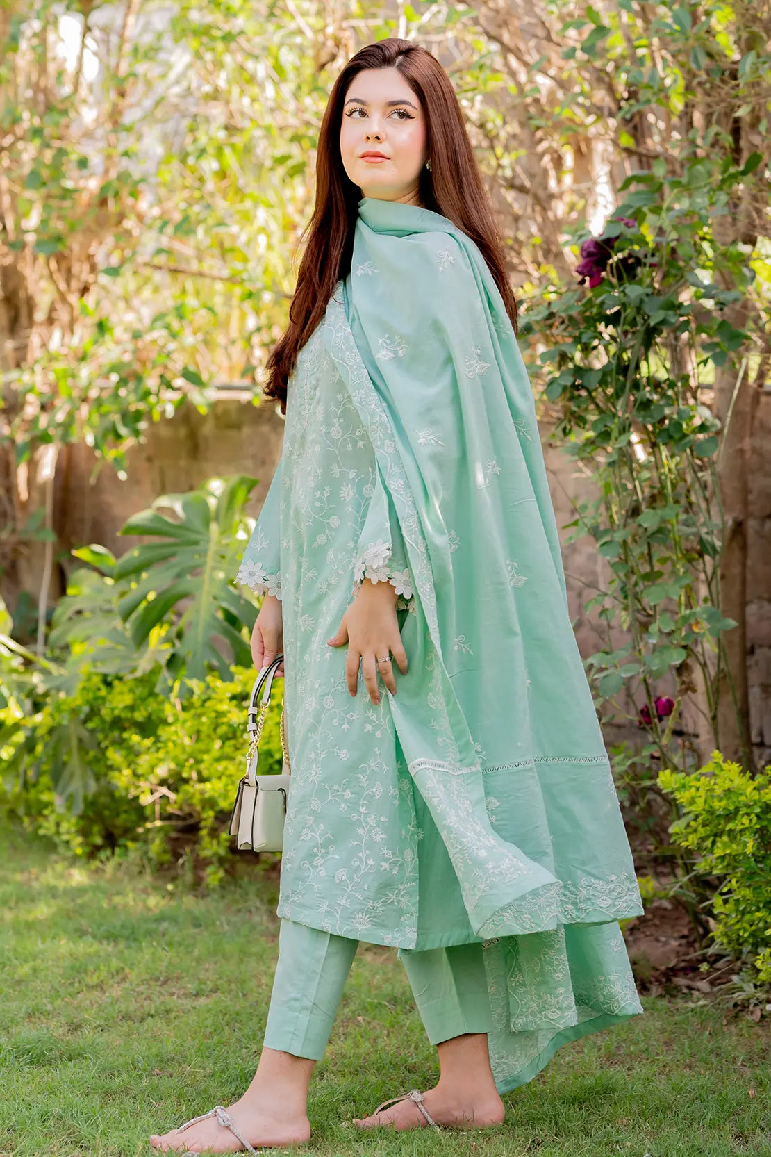 3 Piece - Embroidered Chikankari Lawn - W128