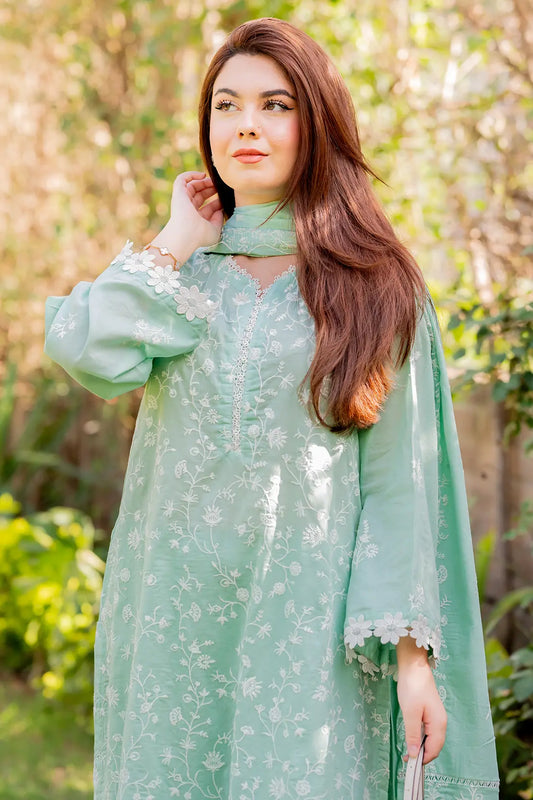 3 Piece - Embroidered Chikankari Lawn - W128