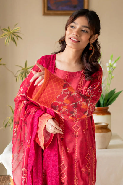 3 Piece - Embroidered Luxury Lawn - 8142