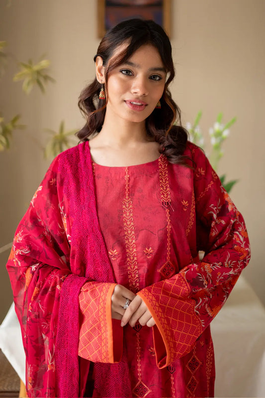 3 Piece - Embroidered Luxury Lawn - 8142