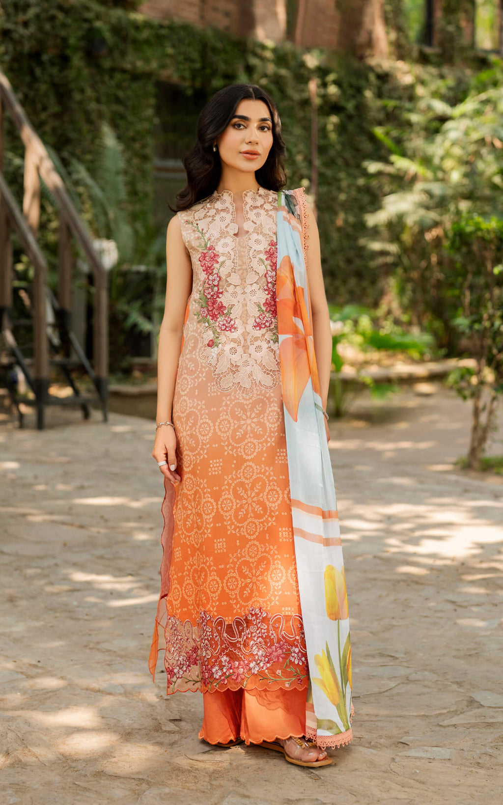 Asifa & Nabeel | Meraki 3 Pcs EMbroidered Lawn | Peach Sorbet MSSL-02