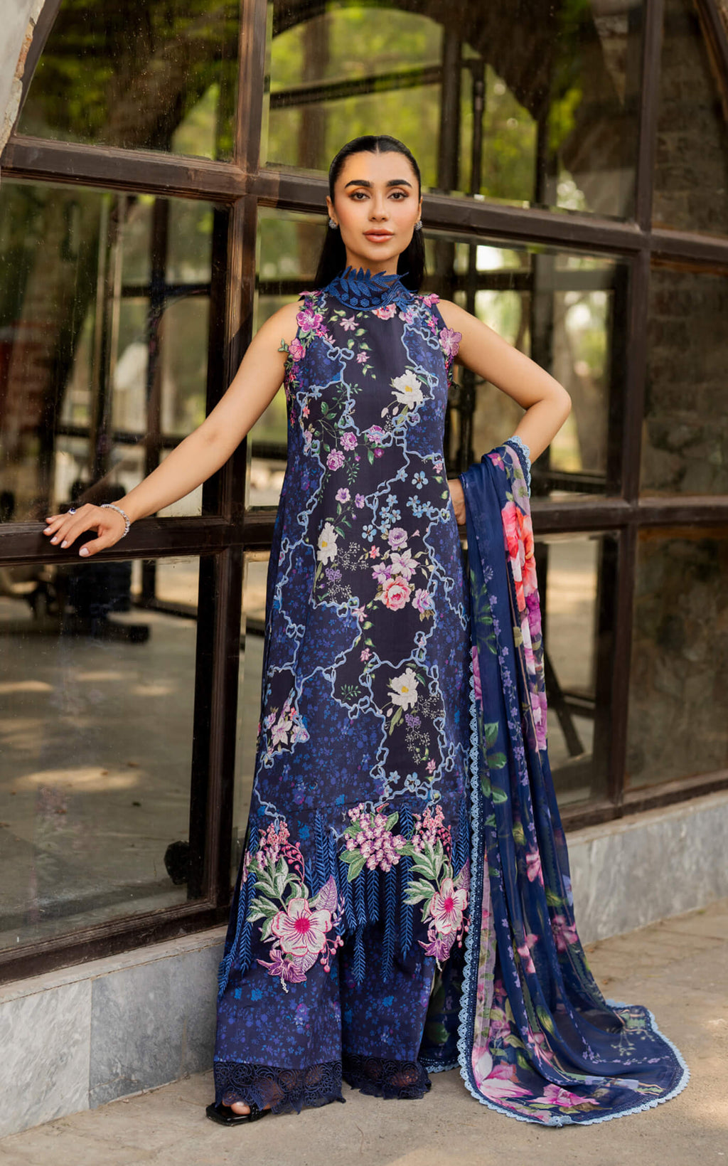 Asifa & Nabeel | Meraki 3 Pcs EMbroidered Lawn | Indigo Craft MSSL-04