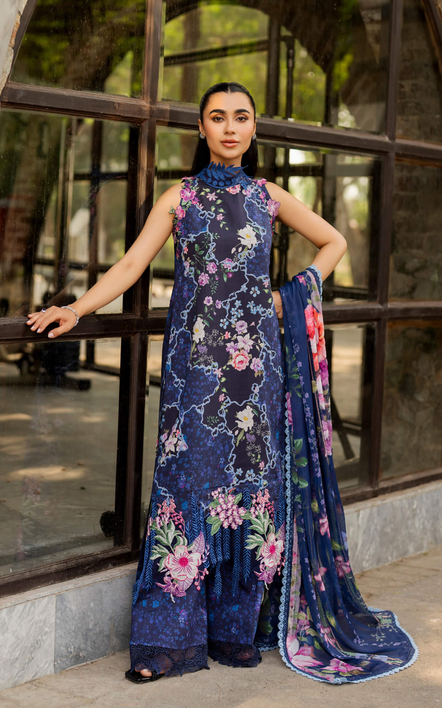 Asifa & Nabeel | Meraki 3 Pcs EMbroidered Lawn | Indigo Craft MSSL-04