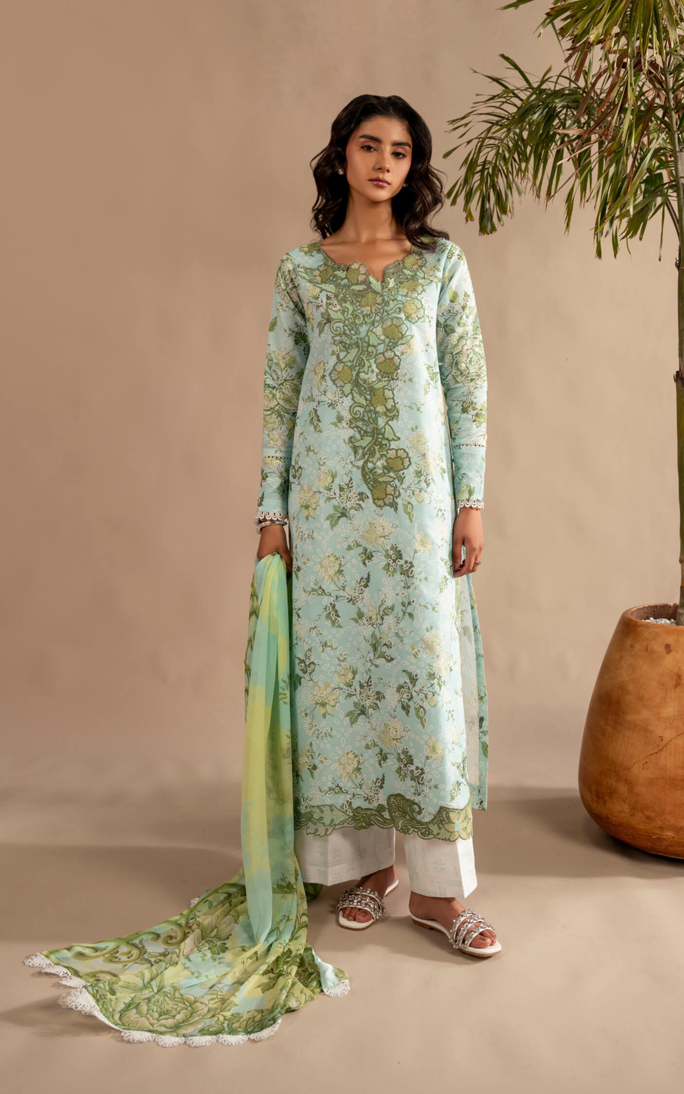 Asifa & Nabeel | Meraki 3 Pcs EMbroidered Lawn | Mint Mosaic MSSL-12