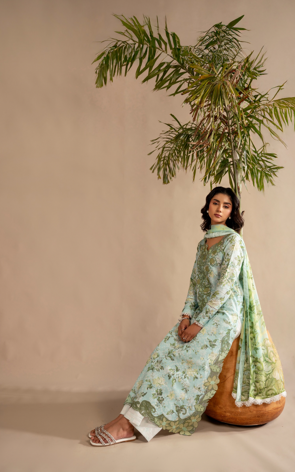 Asifa & Nabeel | Meraki 3 Pcs EMbroidered Lawn | Mint Mosaic MSSL-12