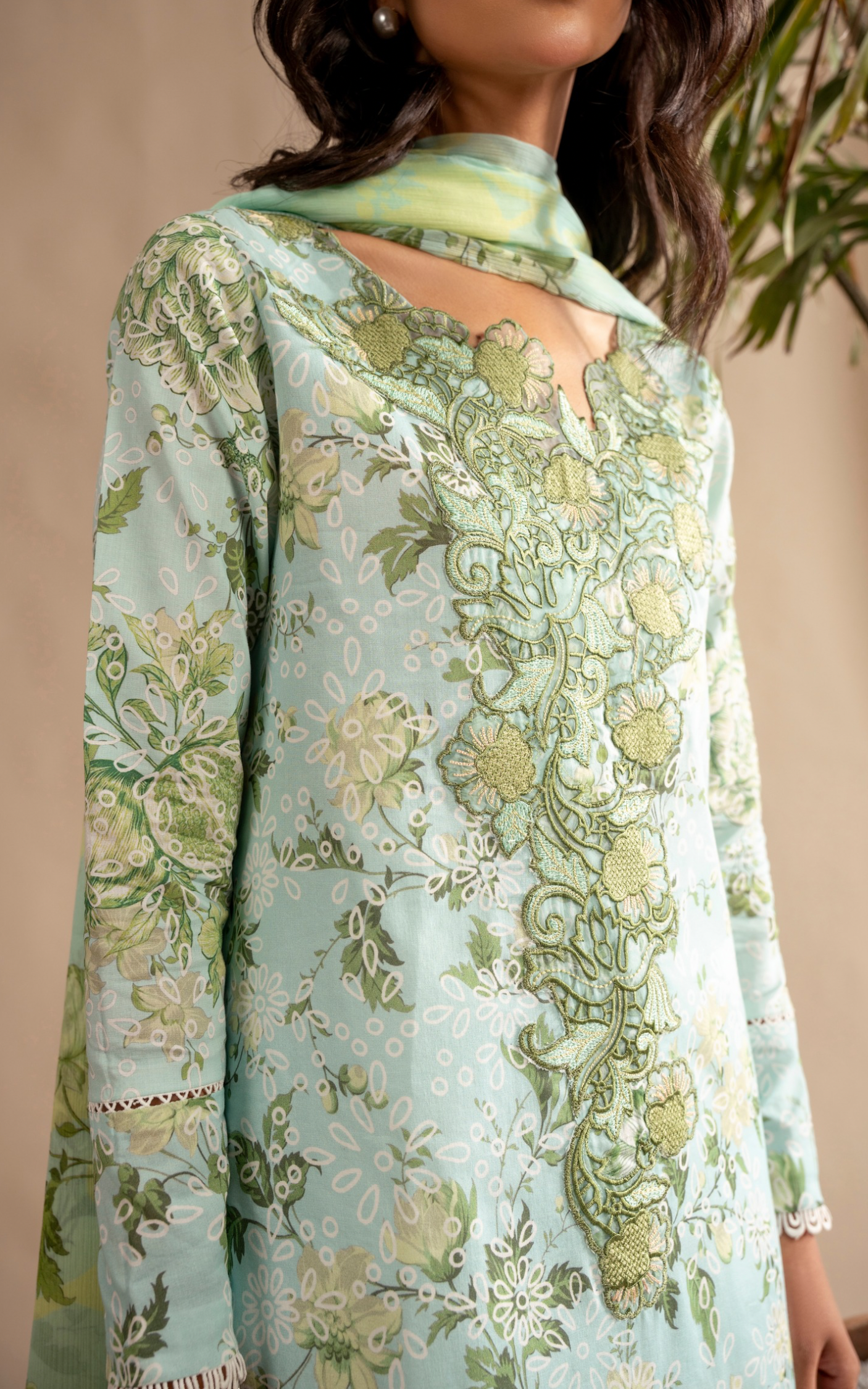 Asifa & Nabeel | Meraki 3 Pcs EMbroidered Lawn | Mint Mosaic MSSL-12