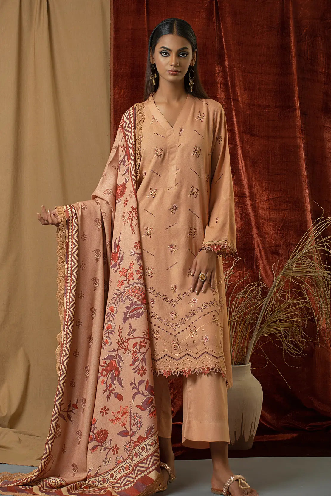 3 Piece – Premium Embroidered Karandi – 8300