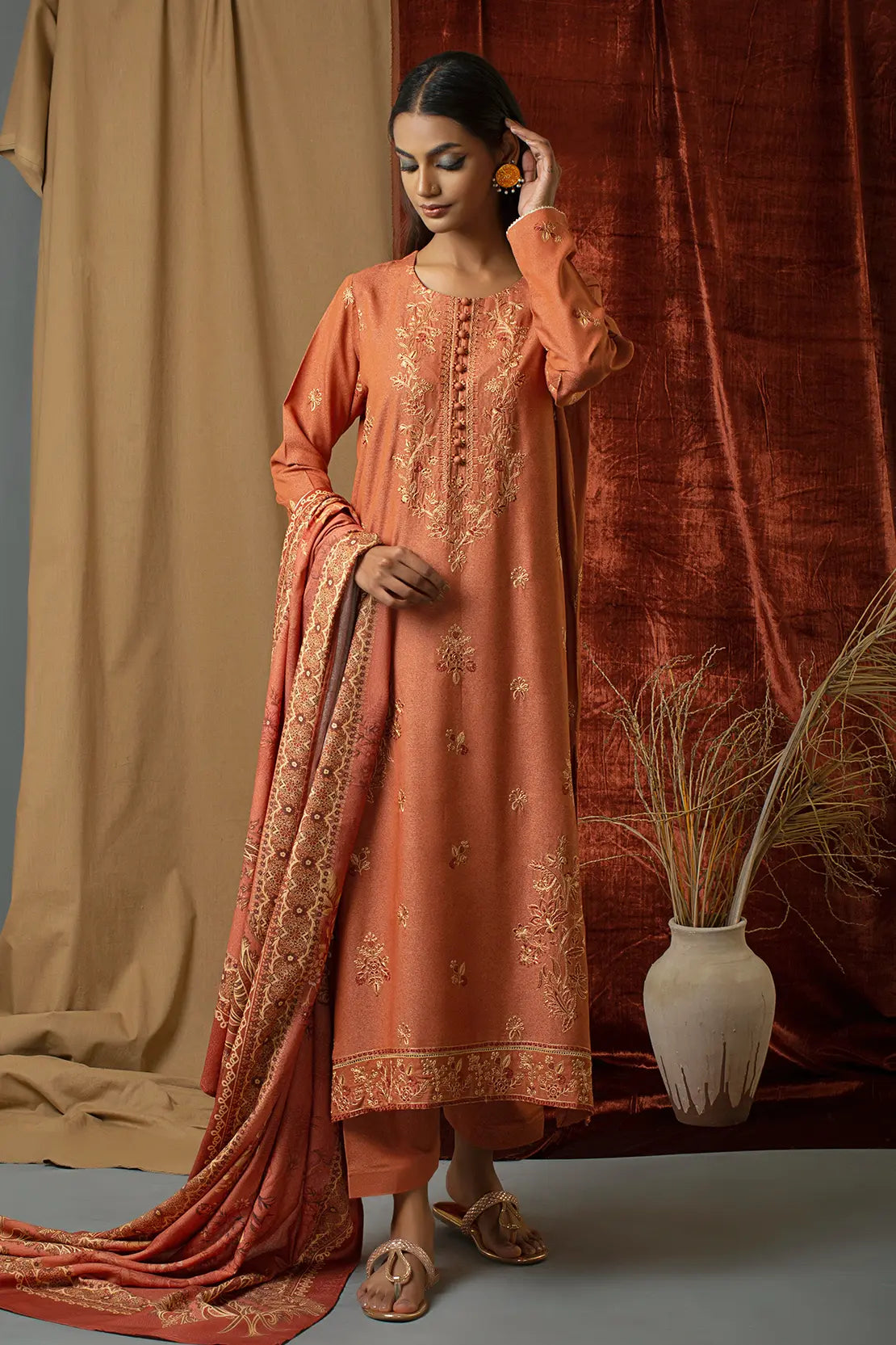3 Piece – Premium Embroidered Karandi – 8297