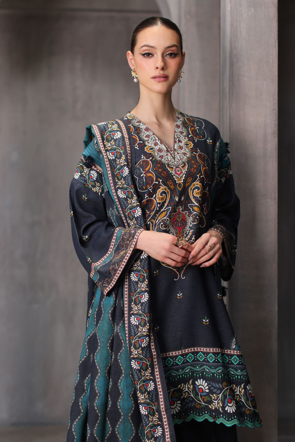 Gul Ahmad | Embroidered Printed Karandi Winter | AY-62023