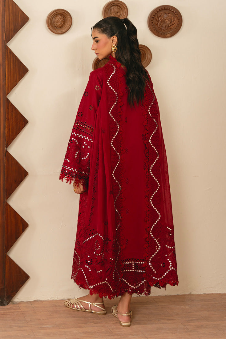 Leena 3 Piece Embroidered Lawn Suit (SMC-209 A Deep Red)