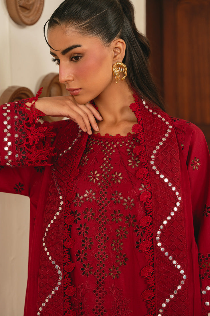 Leena 3 Piece Embroidered Lawn Suit (SMC-209 A Deep Red)