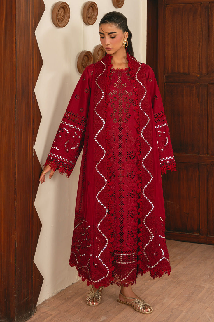 Leena 3 Piece Embroidered Lawn Suit (SMC-209 A Deep Red)