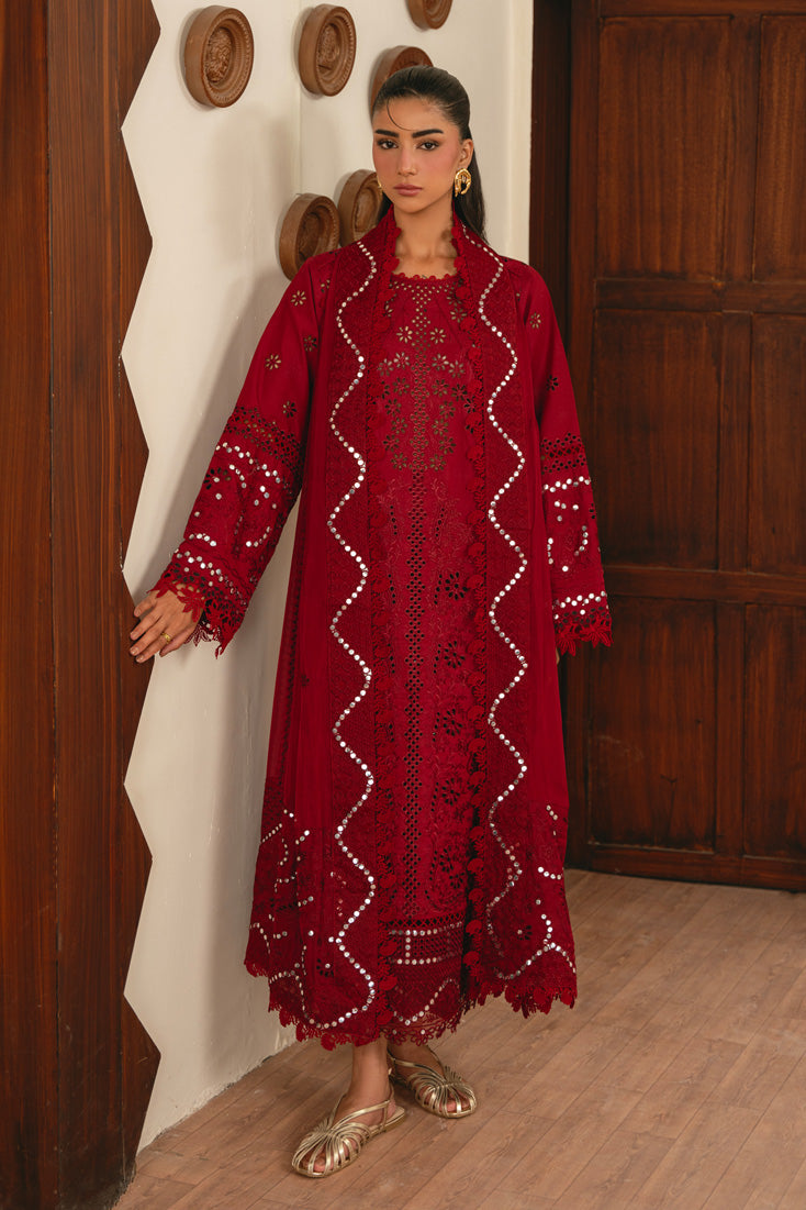 Leena 3 Piece Embroidered Lawn Suit (SMC-209 A Deep Red)