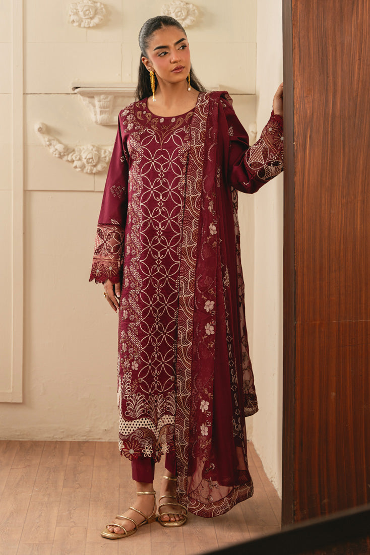 Ruby Embroidered Lawn 3PC (SMC-213 B Maroon)