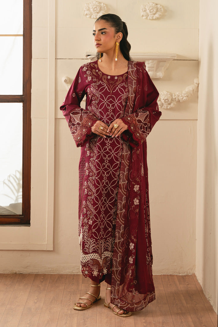 Ruby Embroidered Lawn 3PC (SMC-213 B Maroon)