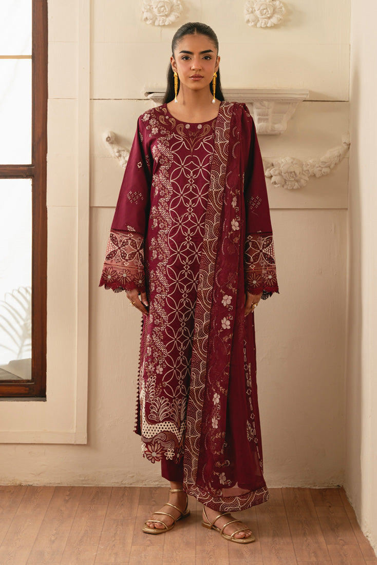 Ruby Embroidered Lawn 3PC (SMC-213 B Maroon)