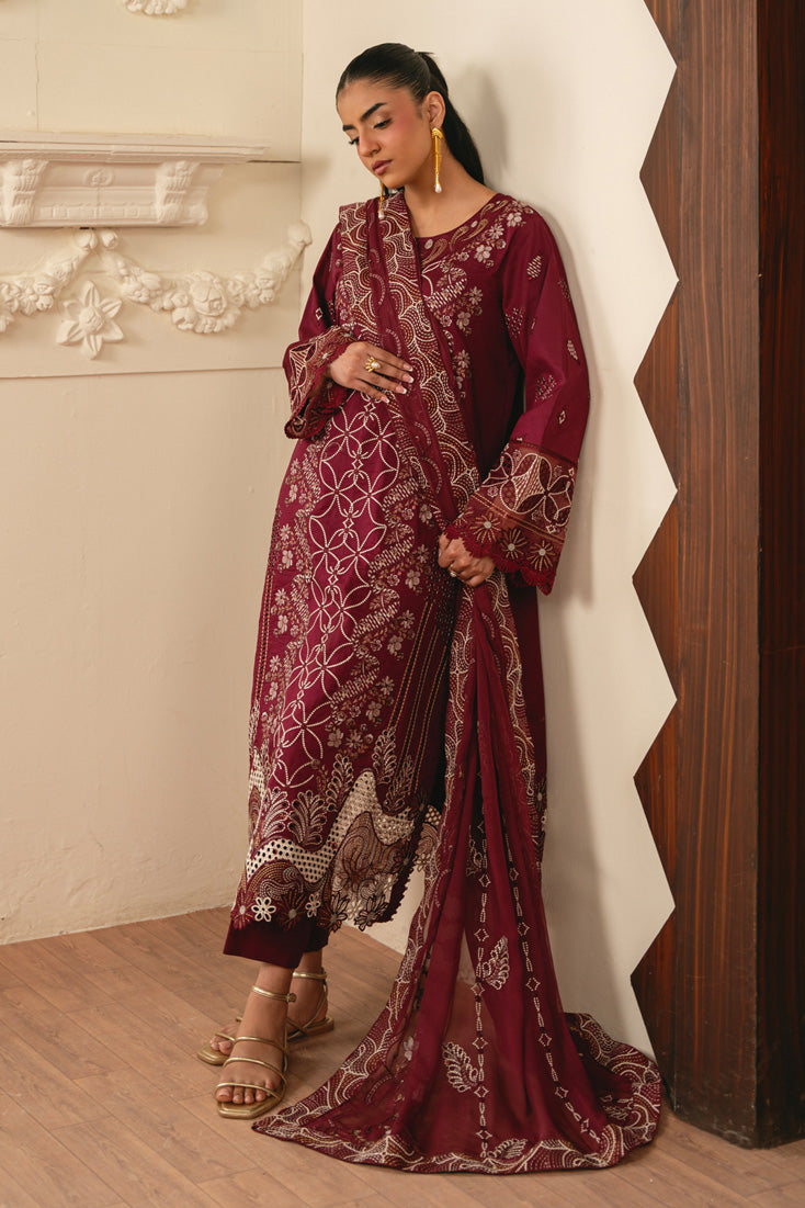 Ruby Embroidered Lawn 3PC (SMC-213 B Maroon)