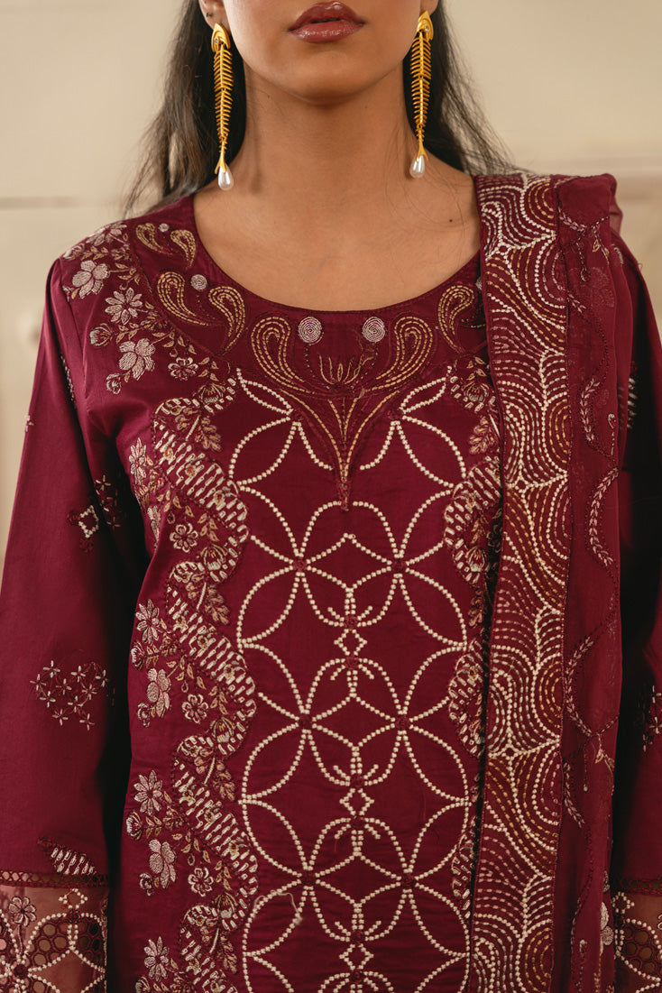 Ruby Embroidered Lawn 3PC (SMC-213 B Maroon)
