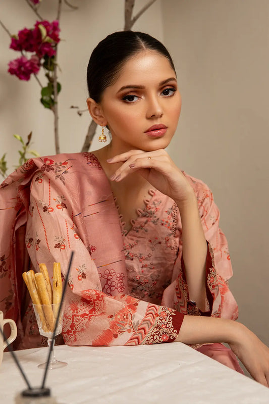 3 Piece - Embroidered Luxury Lawn - 7433
