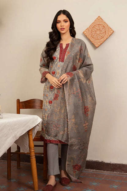 3 Piece - Embroidered Luxury Lawn - 7434