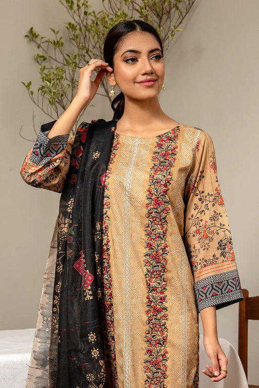 3 Piece - Embroidered Luxury Lawn - 7436
