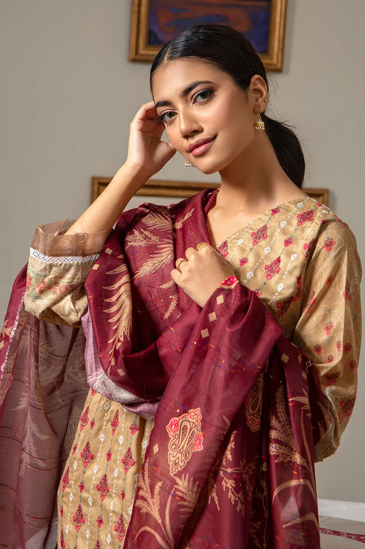 3 Piece - Embroidered Luxury Lawn - 7439