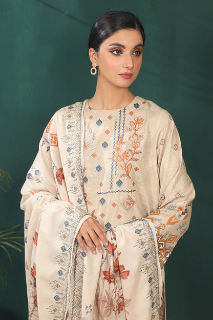 3 Piece - Premium Embroidered Khaddar - 8386