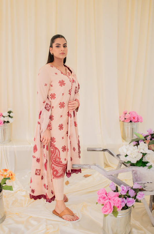 3 Piece - Embroidered Lawn - 8665