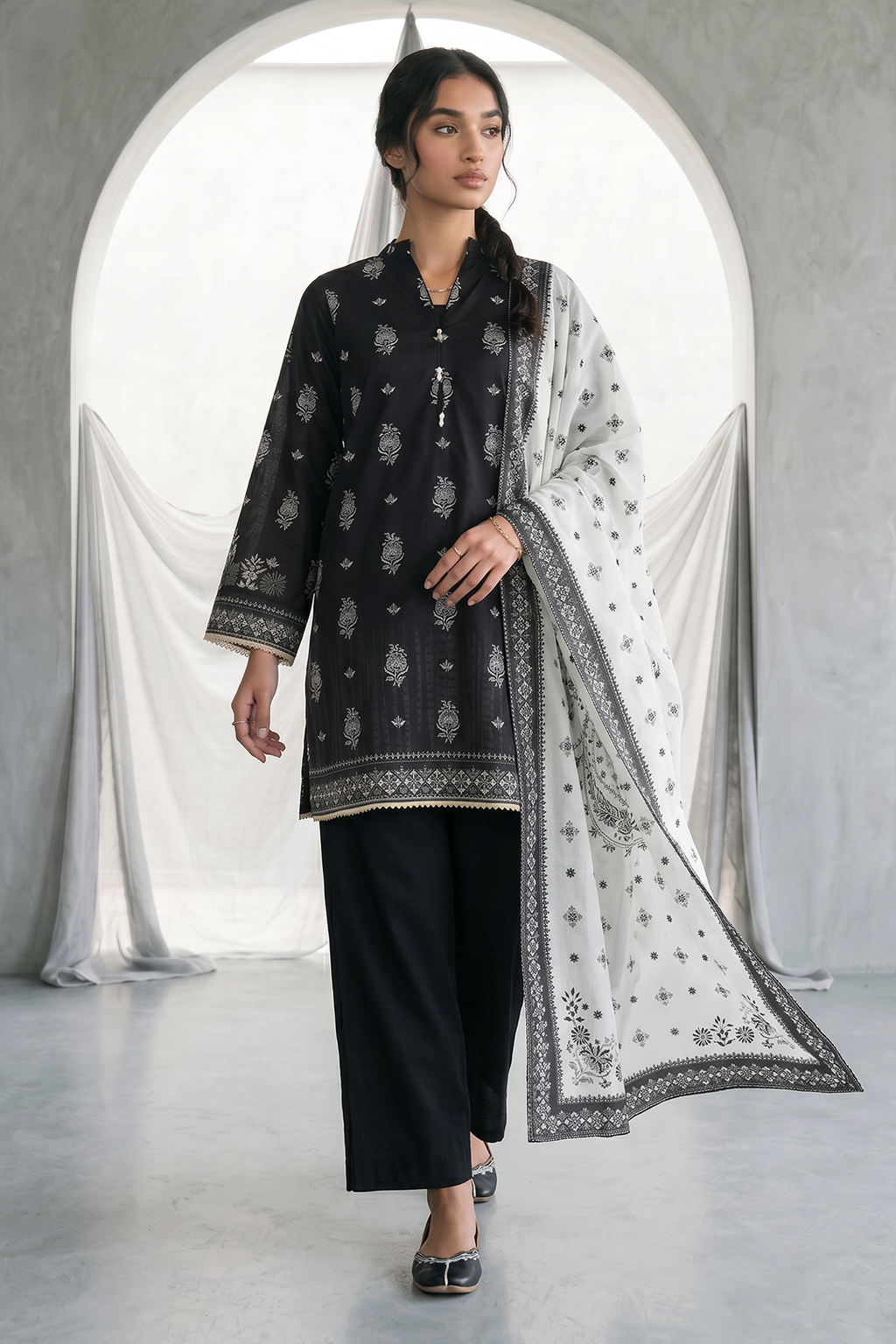 Zellbury | Monochrome 3 Pc Lawn | 0938