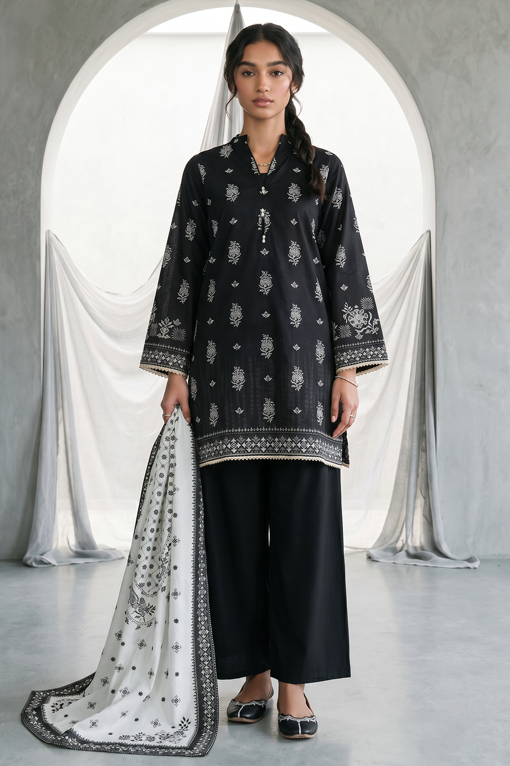 Zellbury | Monochrome 3 Pc Lawn | 0938