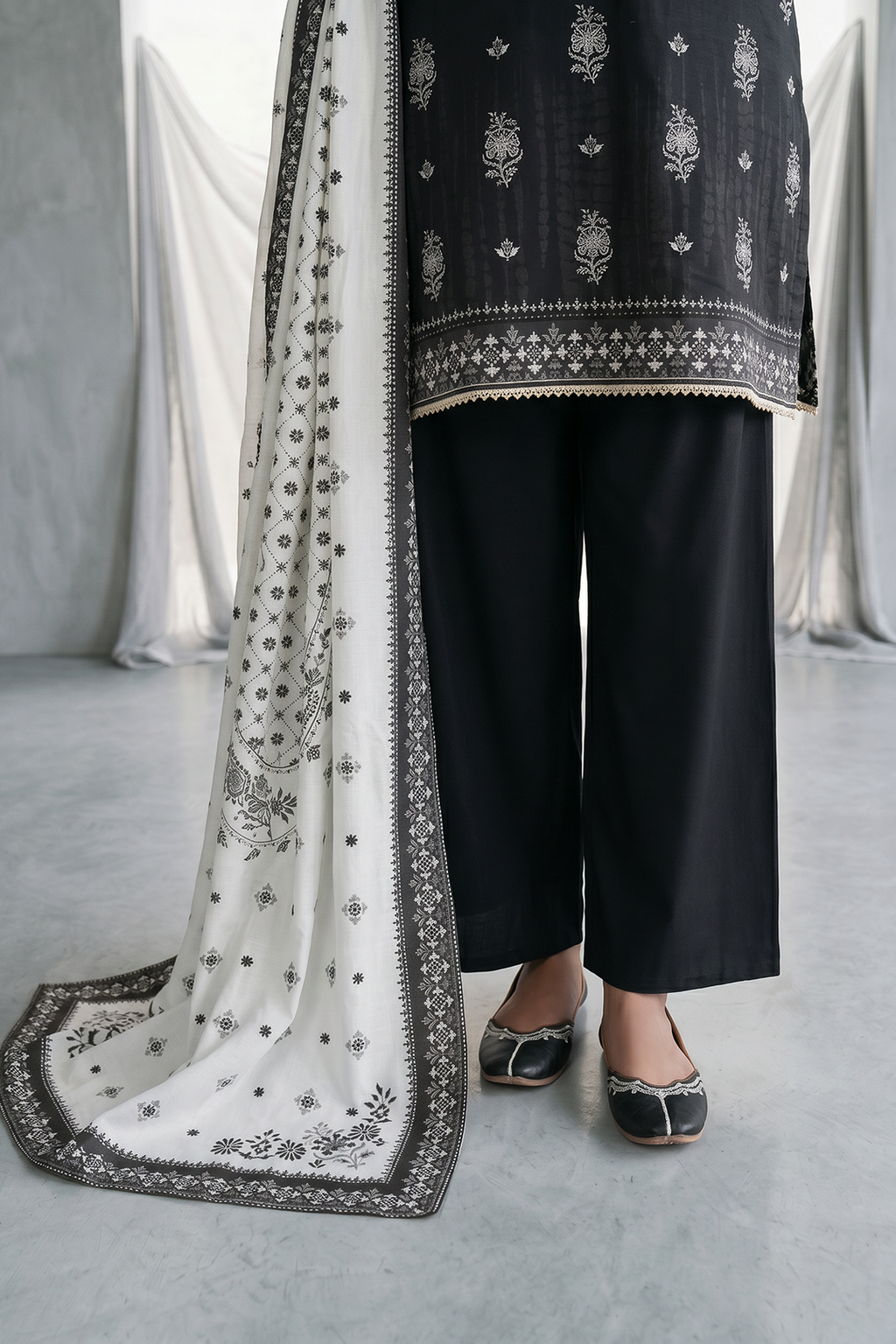 Zellbury | Monochrome 3 Pc Lawn | 0938