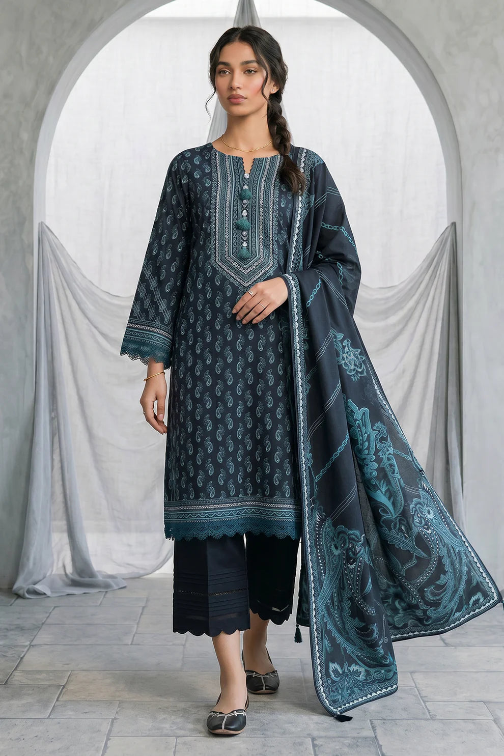 Zellbury | Monochrome 3 Pc Lawn | 1077