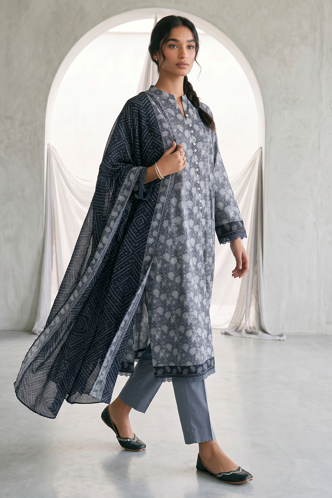 Zellbury | Monochrome 3 Pc Lawn | 1078