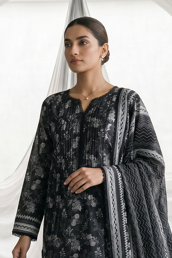 Zellbury | Monochrome 3 Pc Lawn | 1080