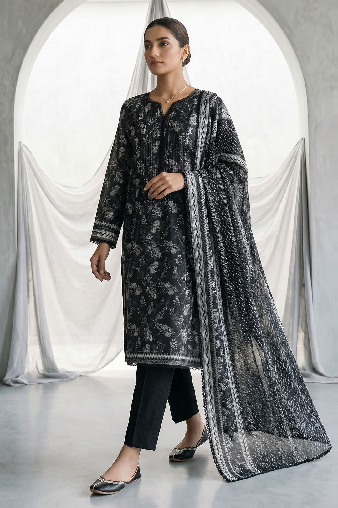 Zellbury | Monochrome 3 Pc Lawn | 1080
