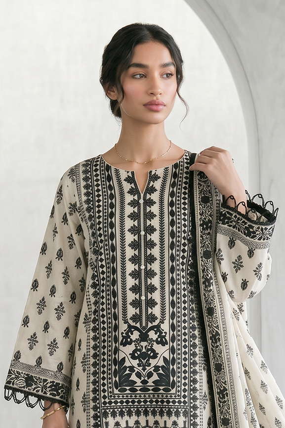 Zellbury | Monochrome 3 Pc Lawn | 1088