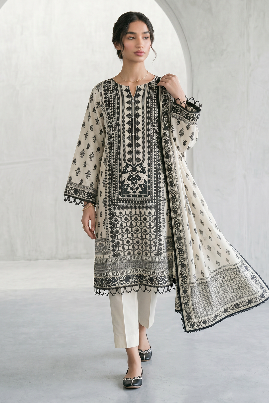 Zellbury | Monochrome 3 Pc Lawn | 1088