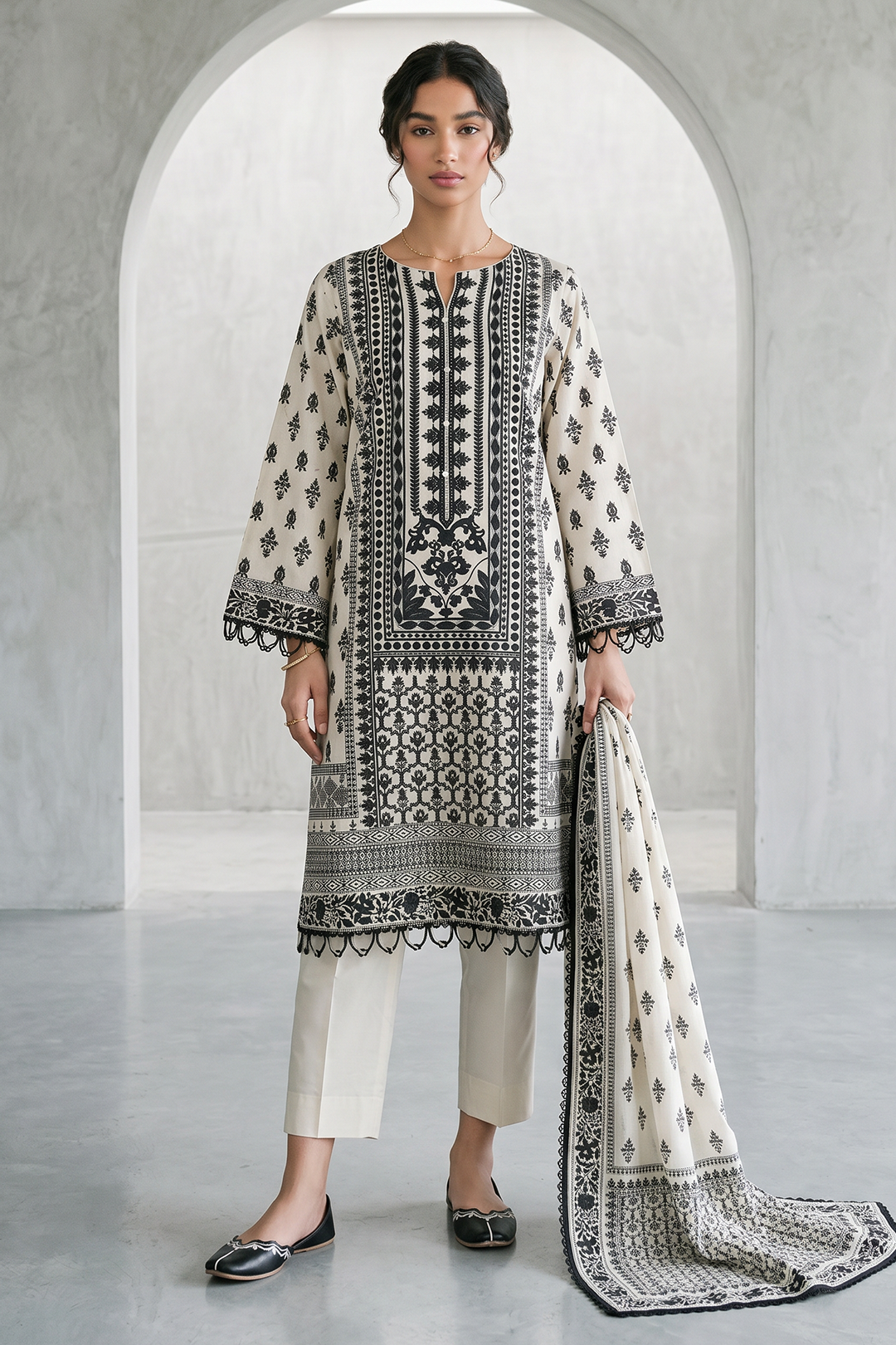 Zellbury | Monochrome 3 Pc Lawn | 1088