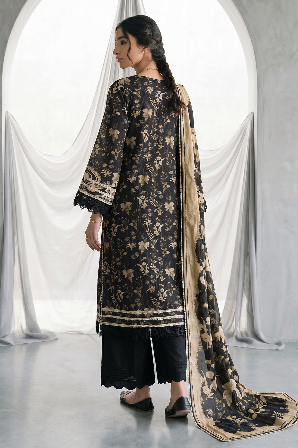 Zellbury | Monochrome 3 Pc Lawn | 1135