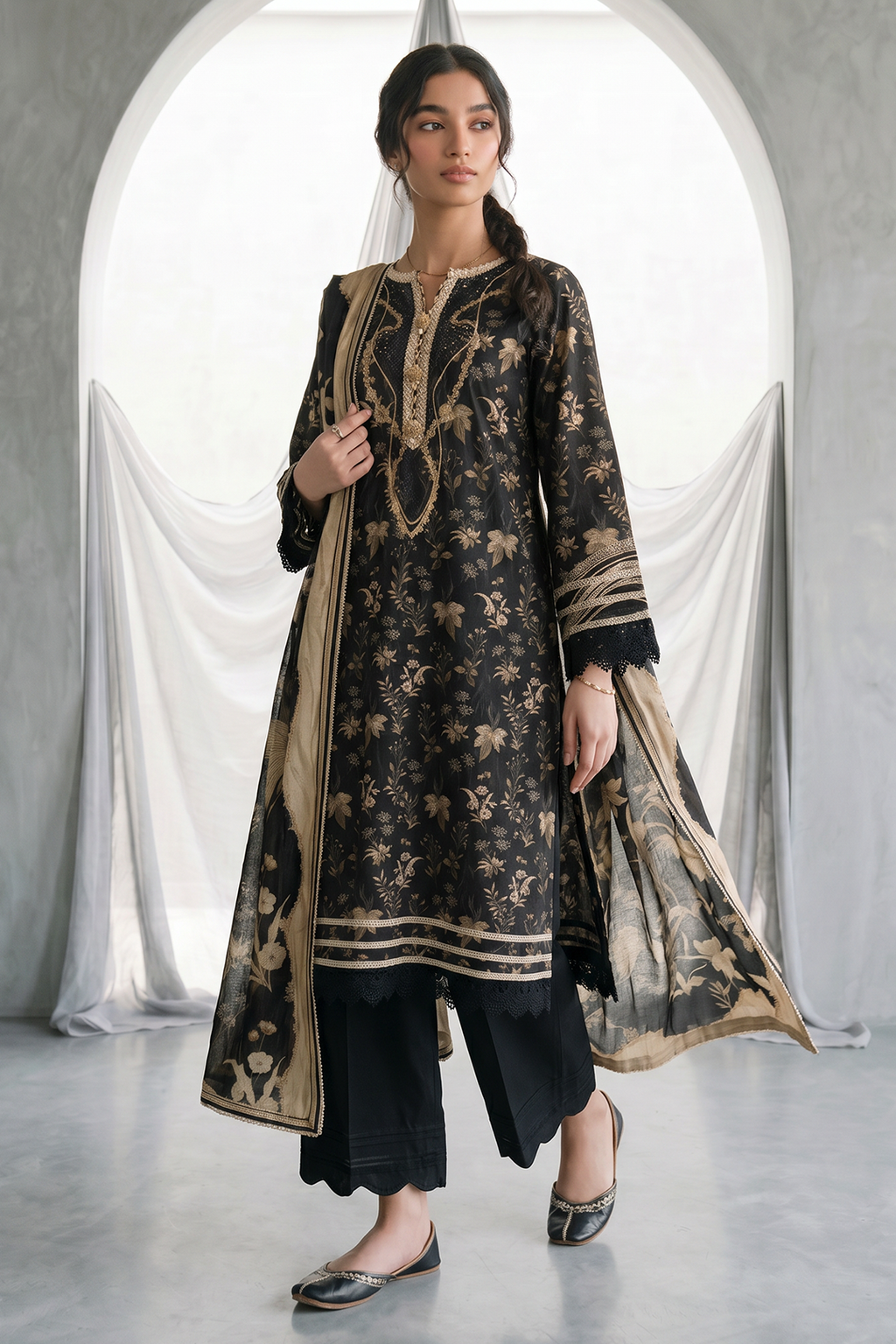 Zellbury | Monochrome 3 Pc Lawn | 1135
