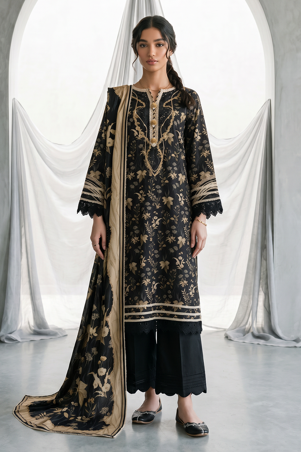 Zellbury | Monochrome 3 Pc Lawn | 1135