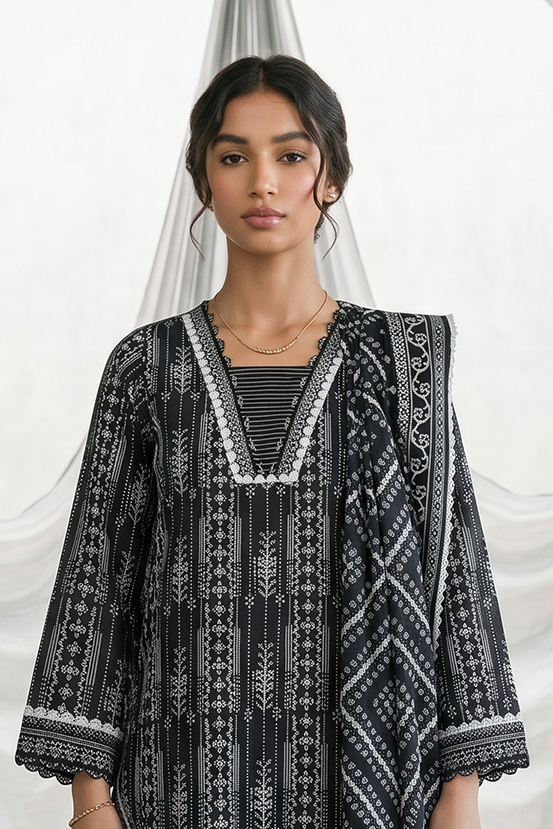 Zellbury | Monochrome 3 Pc Lawn | 1142
