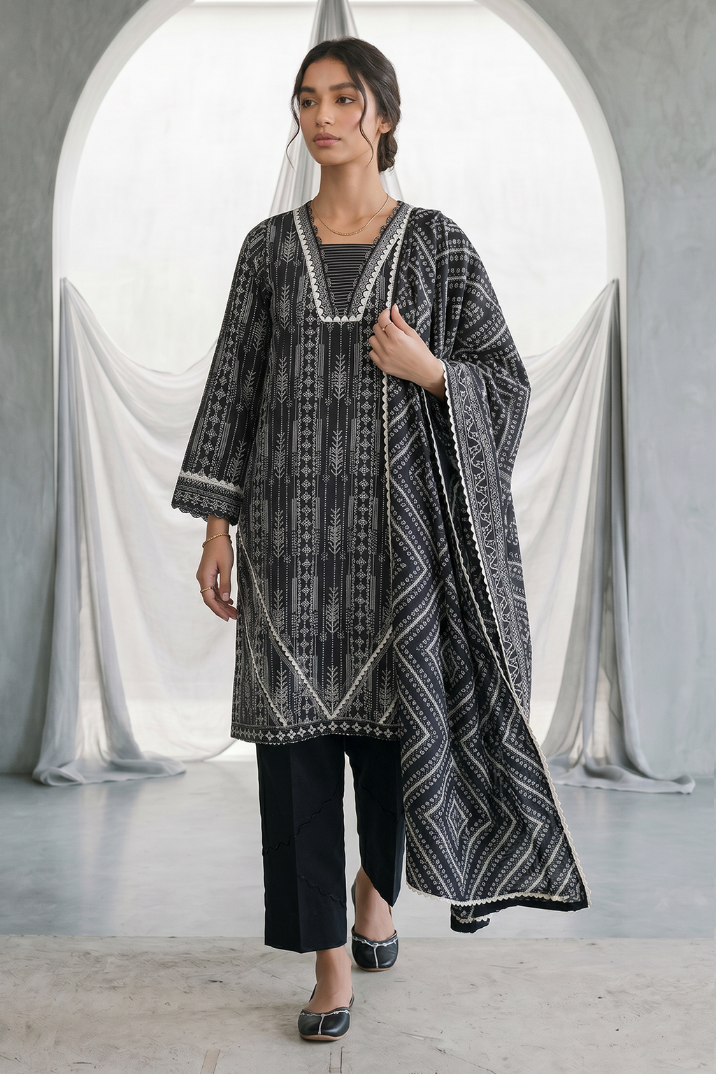 Zellbury | Monochrome 3 Pc Lawn | 1142