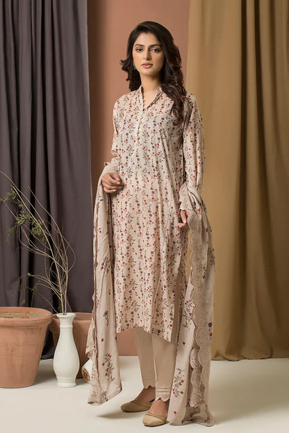 3 Piece - Printed Lawn with Embroidered Dupatta - 7681