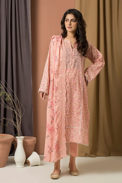 3 Piece - Printed Lawn with Embroidered Dupatta - 7688
