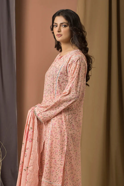 3 Piece - Printed Lawn with Embroidered Dupatta - 7688