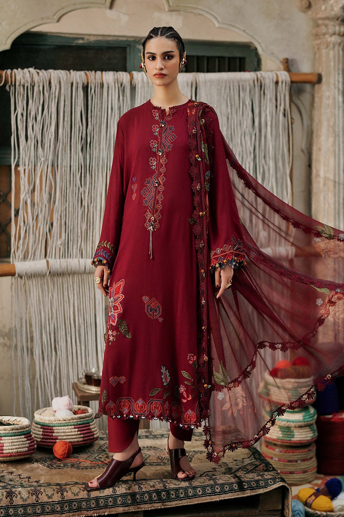 Maria . B | M.Prints Embroidered Dobby Linen 3 Piece Suit | MB26UPC 10A